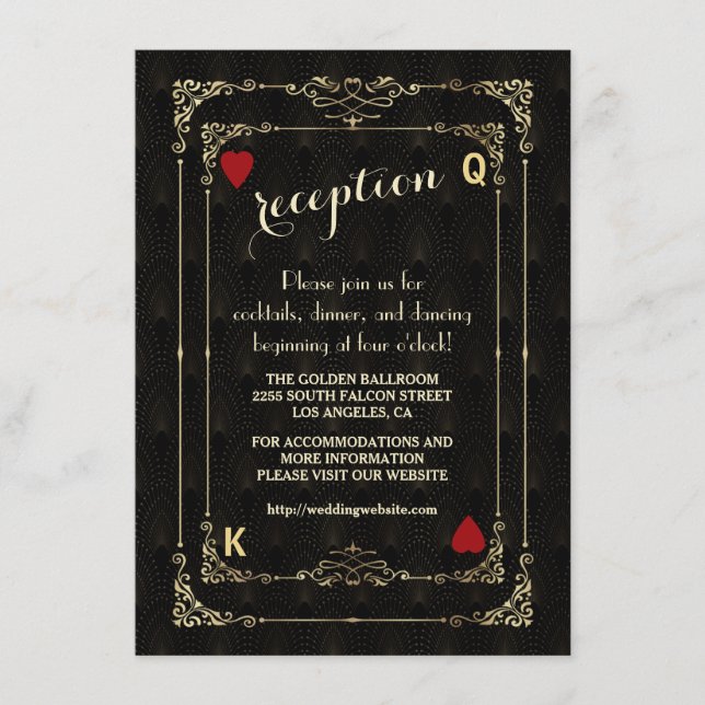 Cartão De Informações Detalhes de Casamento de Arte Dourada Flourish Dec (Frente)