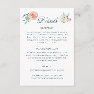 Cartão De Informações Detalhes de Casamento de Beija-flor Floral em Aqua