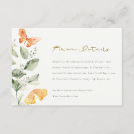 Cartão De Informações Detalhes de casamento de borboletas da folhagem do