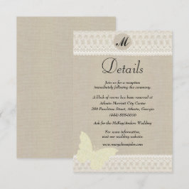 Cartão De Informações Detalhes De Casamento De Burlap E Lace Monogramas