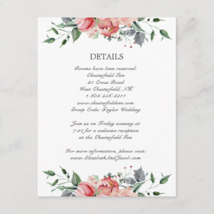 Cartão De Informações Detalhes de Casamento de Caligrafia com Flores Ros