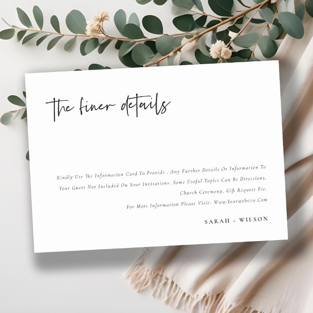 Cartão De Informações Detalhes de Casamento de Caligrafia Mínima Simples (Criador carregado)