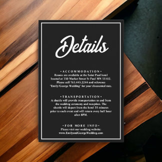 Cartão De Informações Detalhes De Casamento De Chic Brancos E Pretos Mod