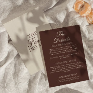 Cartão De Informações Detalhes de casamento de chocolate marrom antigo e