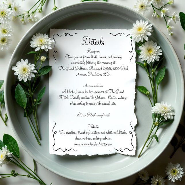 Cartão De Informações Detalhes de Casamento de Desenho de Mão Impression (Criador carregado)