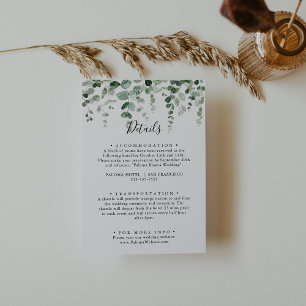 Cartão De Informações Detalhes de casamento de eucalipto minimalista ele