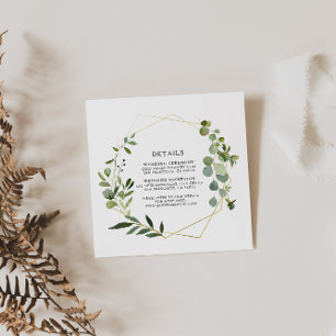 Cartão De Informações Detalhes de Casamento de Eucalipto Verde Geométric