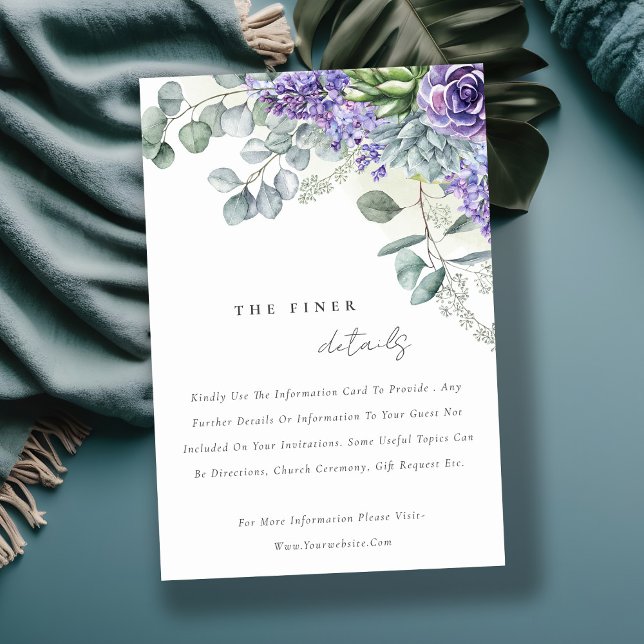 Cartão De Informações Detalhes de Casamento de Eucalyptus Foliage Sucule (Criador carregado)