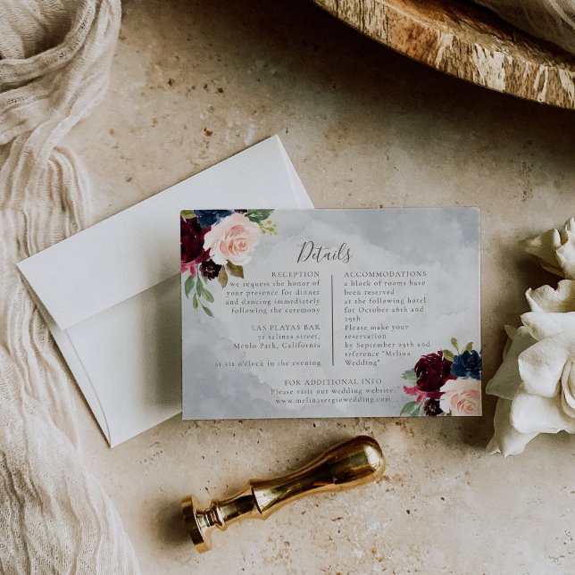 Cartão De Informações Detalhes de Casamento de Flores Clássicas de Rosas (Criador carregado)