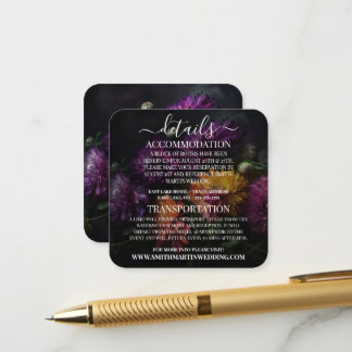 Cartão De Informações Detalhes de Casamento de Flores Coloridas Escuras