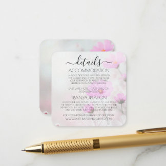 Cartão De Informações Detalhes de Casamento de Flores Cor-de-Rosa Simple