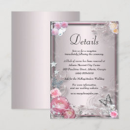 Cartão De Informações Detalhes De Casamento De Flores E Borboletas Rosa