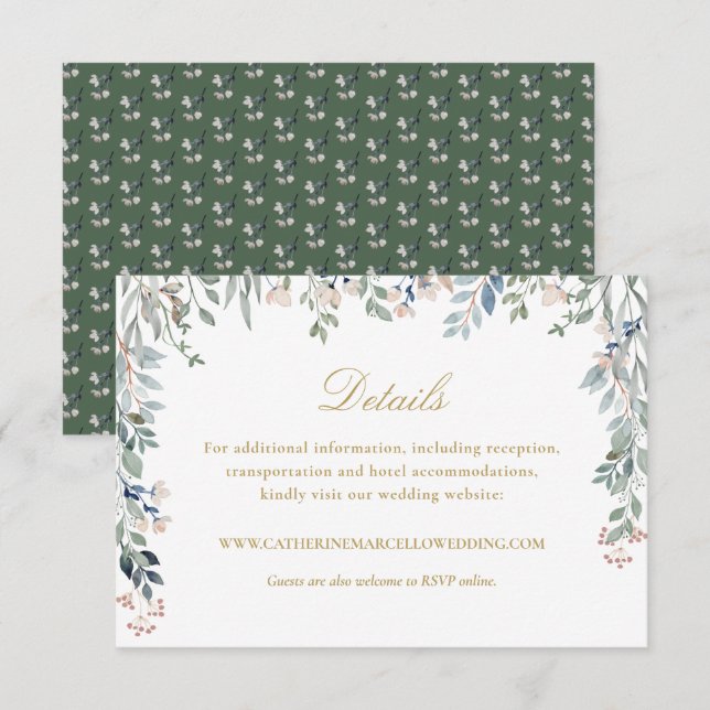 Cartão De Informações Detalhes de casamento de flores silvestres de ouro (Frente/Verso)