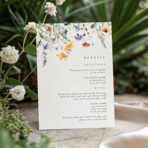 Cartão De Informações Detalhes de Casamento de Flores Silvestres em Aqua