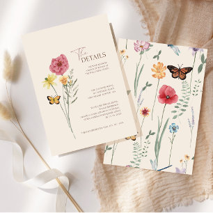Cartão De Informações Detalhes de Casamento de Flores Silvestres Rosa e