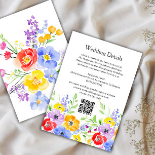 Cartão De Informações Detalhes de Casamento de Flores Vibrantes em Aquar