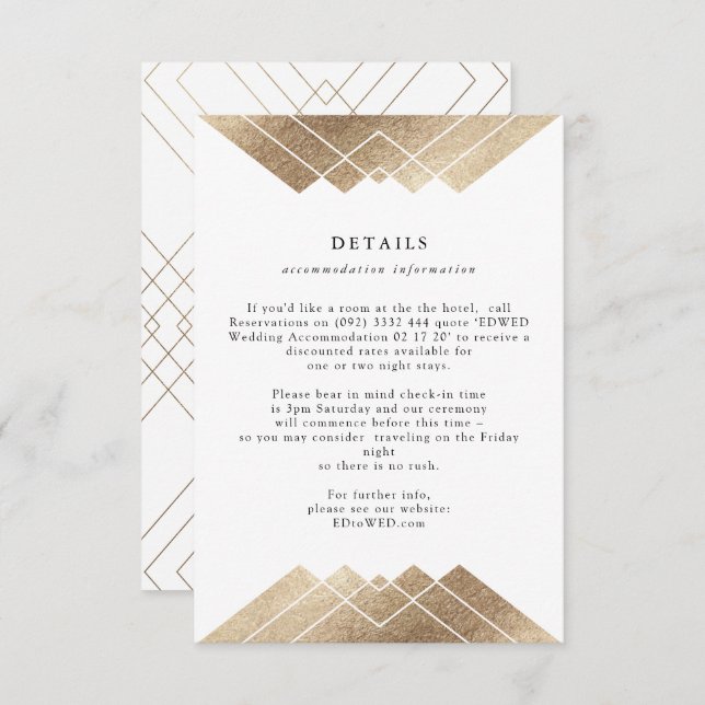 Cartão De Informações Detalhes de Casamento de Folha Branca de Ouro Vint (Frente/Verso)