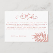 Detalhes de Casamento de Folha Tropical em Rose Go