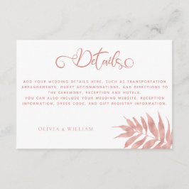 Cartão De Informações Detalhes de Casamento de Folha Tropical em Rose Go
