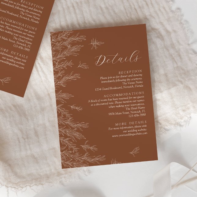 Cartão De Informações Detalhes de Casamento de Folhas Mínimas Modernas d (Criador carregado)