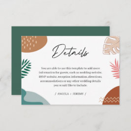 Cartão De Informações Detalhes de Casamento de Folhas Tropicais Modernas