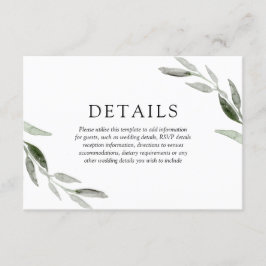 Cartão De Informações Detalhes de casamento de folhas verdes elegantes d