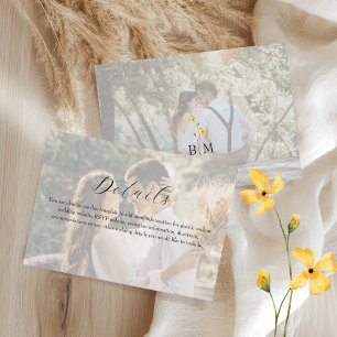 Cartão De Informações Detalhes de Casamento de Foto com Flor Silvestre