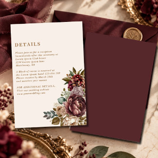 Cartão De Informações Detalhes de Casamento de Inverno Rosa Escuro Borgo