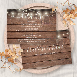 Cartão De Informações Detalhes De Casamento De Luzes De Corda De Madeira