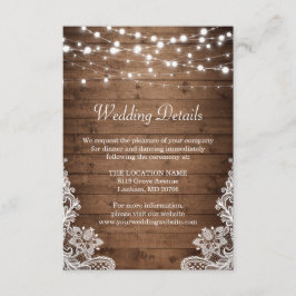 Cartão De Informações Detalhes De Casamento De Luzes Rústicas De Madeira