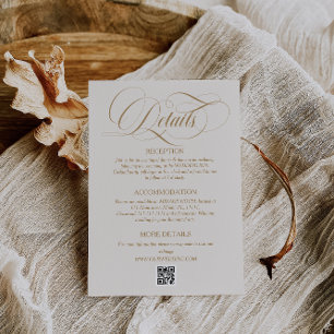 Cartão De Informações Detalhes de casamento de marfim de script elegante