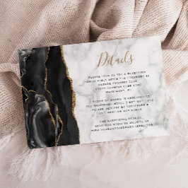 Cartão De Informações Detalhes de Casamento de Mármore Preto Dourado Mod