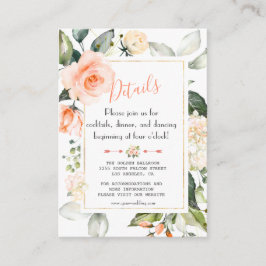 Cartão De Informações Detalhes de Casamento de Moldura Floral Coral de A