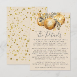Cartão De Informações Detalhes de casamento de Natal em bege dourado