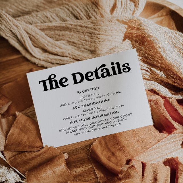 Cartão De Informações Detalhes De Casamento De Preto E Branco Modernos (Criador carregado)