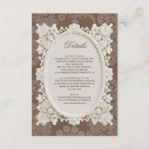 Cartão De Informações Detalhes de Casamento de Renda Marfim Castanho Din