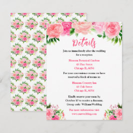 Cartão De Informações Detalhes de Casamento de Rosas Rosas com Folhagem