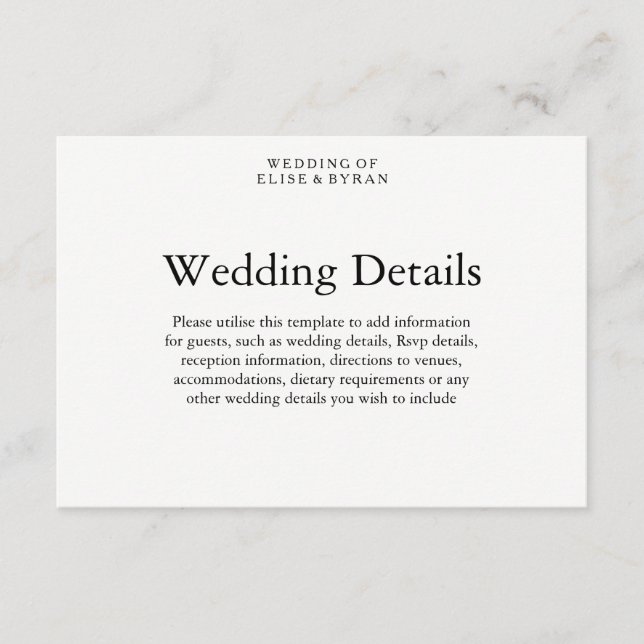 Cartão De Informações Detalhes de casamento de roteiro moderno simples e (Frente)