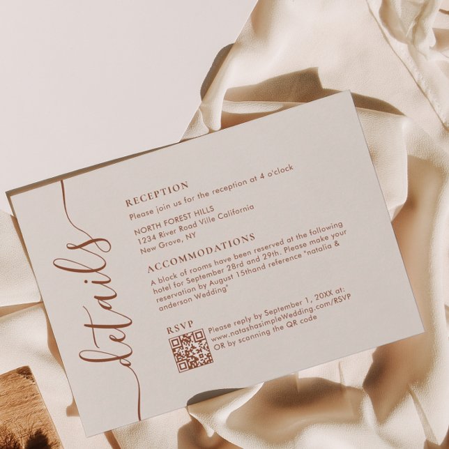 Cartão De Informações Detalhes de Casamento de Script de Creme de Chic B (Criador carregado)