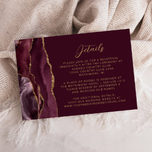 Cartão De Informações Detalhes de Casamento de Script Dourado de Agato d
