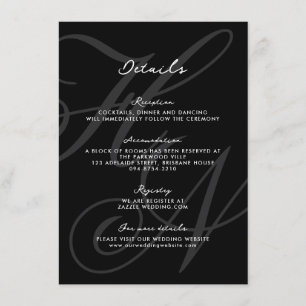 Cartão De Informações Detalhes de Casamento de Script Monograma Elegante