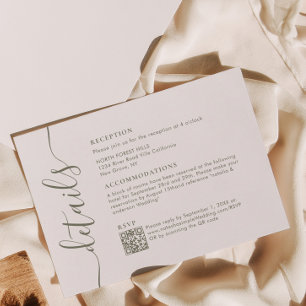 Cartão De Informações Detalhes de Casamento de Script Verde-Oliva Modern