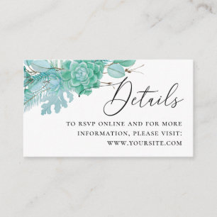 Cartão De Informações Detalhes de casamento de suculentas em aquarela me