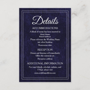 Cartão De Informações Detalhes de Casamento de Veludo Azul Marinho Cláss
