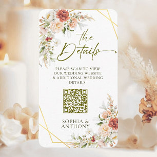 Cartão De Informações Detalhes de Casamento do Código QR Boho Dourado Fo