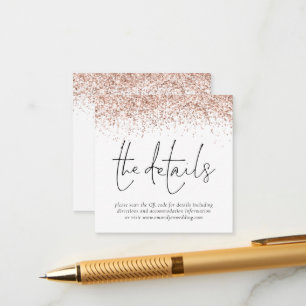 Cartão De Informações Detalhes de Casamento do Código QR do Glitter Dour