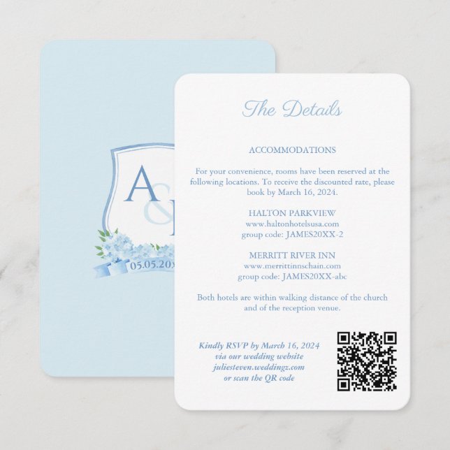 Cartão De Informações Detalhes de Casamento do Código QR do Monograma Az (Frente/Verso)