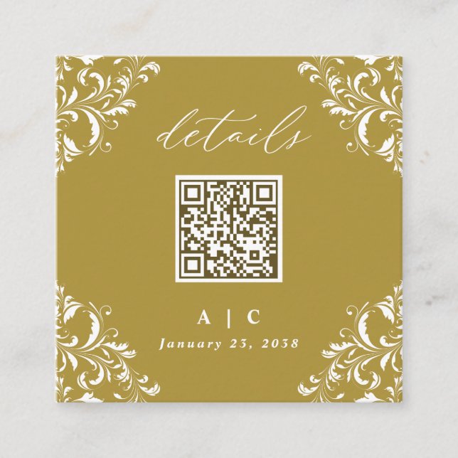 Cartão De Informações Detalhes de Casamento do Código QR Dourado Elegant (Frente)