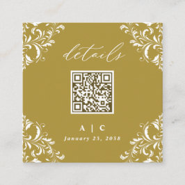 Cartão De Informações Detalhes de Casamento do Código QR Dourado Elegant