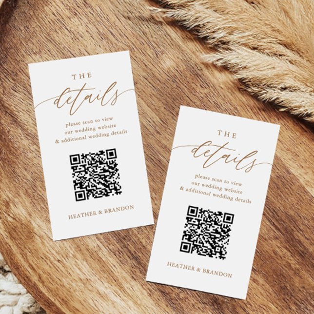 Cartão De Informações Detalhes de Casamento do Código QR Dourado Elegant (Criador carregado)